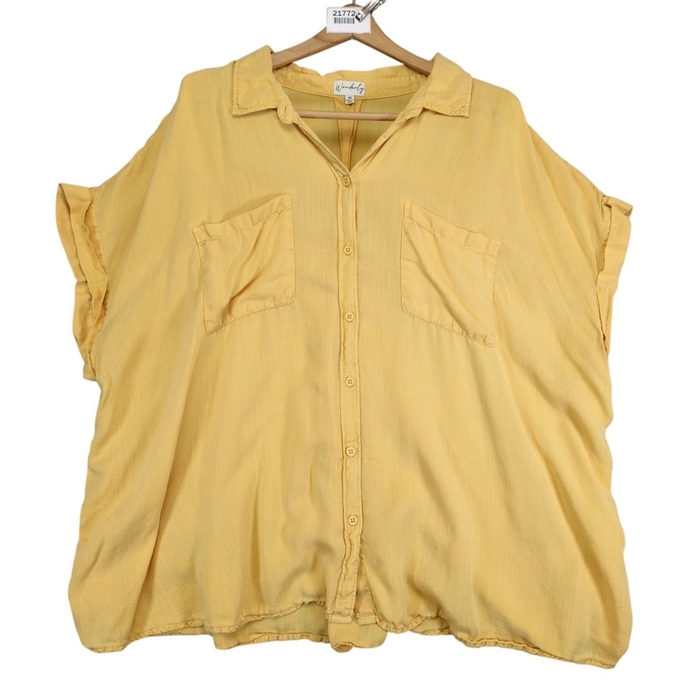 Wonderly Butter Yellow Button-Up Blouse Womens Plus Size 4X Flowy Boxy Oversized